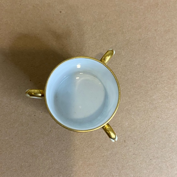 Vtg  Hand Painted Nippon Tri Handled Green and White Striped Toothpick Holder - Picture 5 of 6